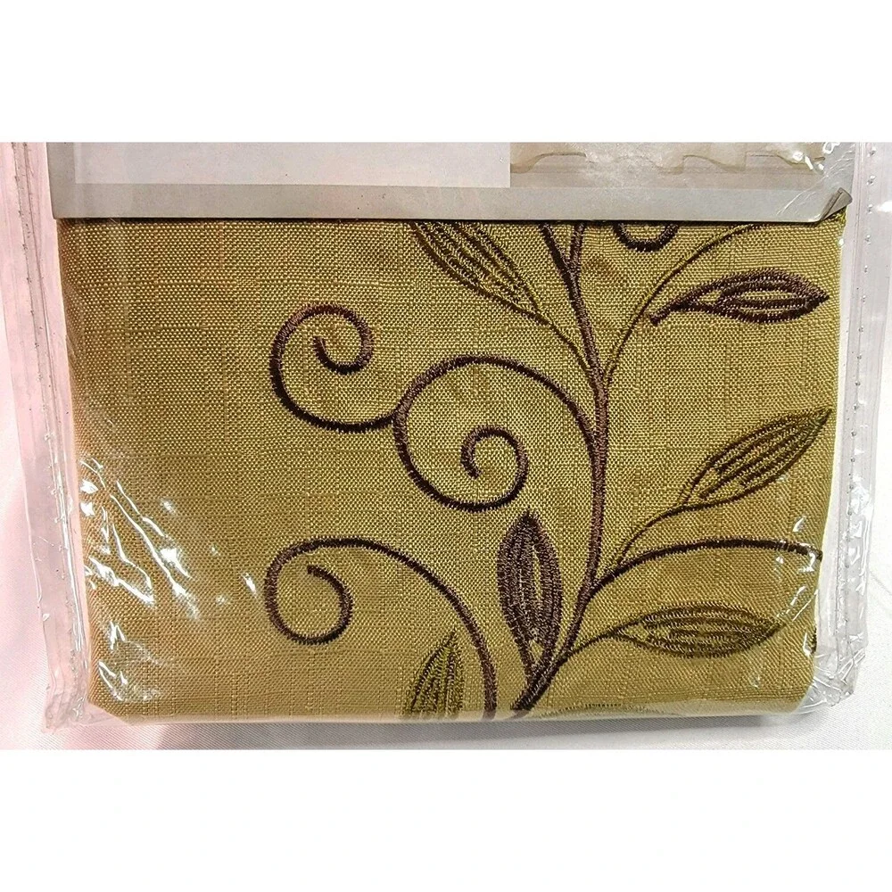 New Window Curtain Green Scroll Leaf One Pair Back Tab Tiers Polyester 58